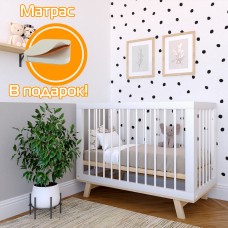 Кроватка для новорожденного Lilla - модель Aria белая/дерево + Матрас DreamTex 120х60 см