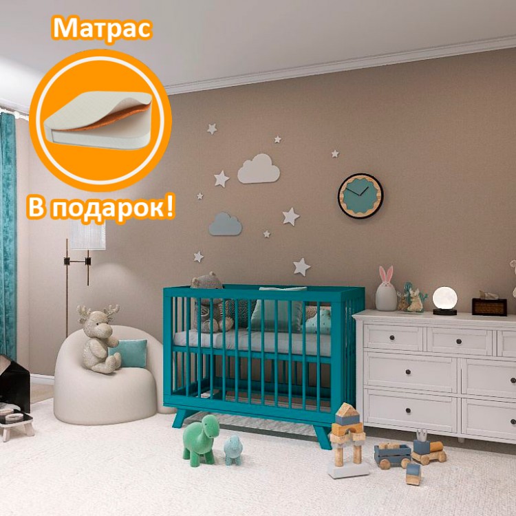 Кроватка для новорожденного Lilla - модель Aria Ocean Blue + Матрас DreamTex 120х60 см