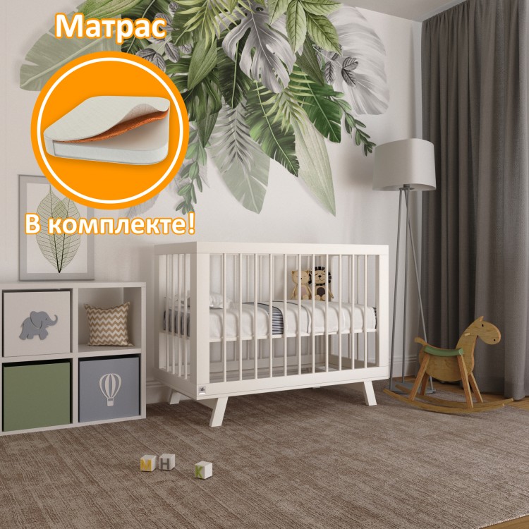 Кроватка для новорожденного Lillaland (приставная) - модель Lilla Aria белая + Матрас DreamTex 120х60 см