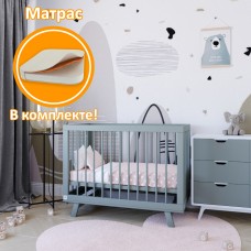 Кроватка для новорожденного Lillaland (приставная) - модель Lilla Aria серая + Матрас DreamTex 120х60 см