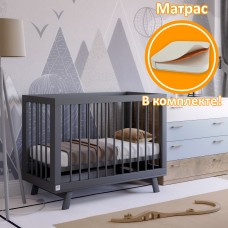 Кроватка для новорожденного Lillaland (приставная) - модель Lilla Aria темно-серая + Матрас DreamTex 120х60 см