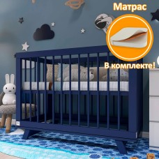 Кроватка для новорожденного Lillaland (приставная) - модель Lilla Aria Night Blue+ Матрас DreamTex 120х60 см