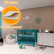 Кроватка для новорожденного Lillaland (приставная) - модель Lilla Aria Ocean Blue + Матрас DreamTex 120х60 см