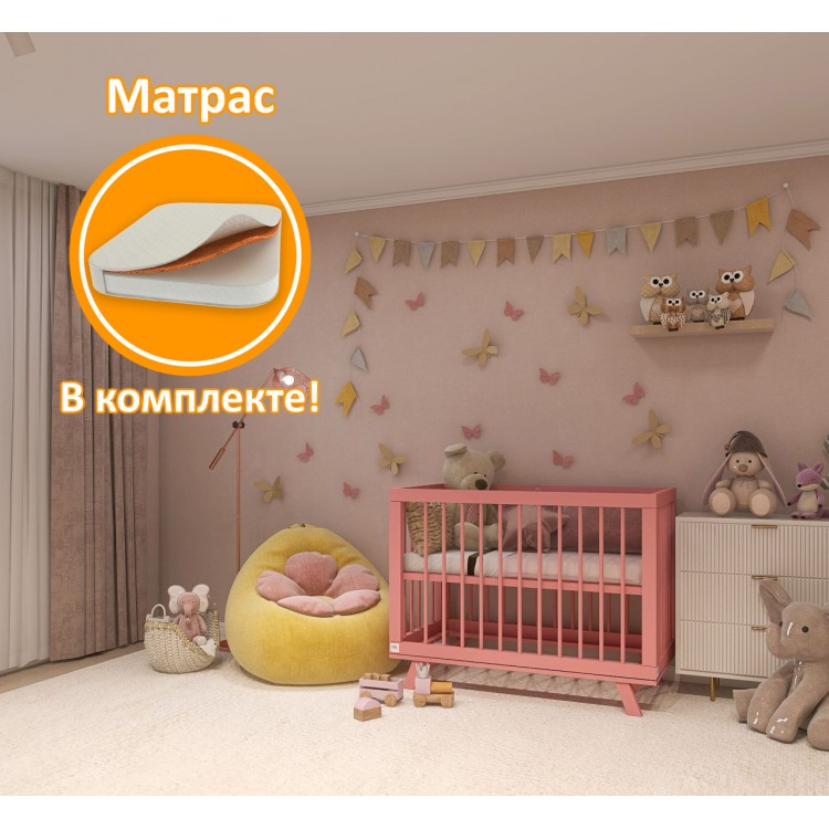 Кроватка для новорожденного Lillaland (приставная) - модель Lilla Aria Antique Pink + Матрас DreamTex 120х60 см