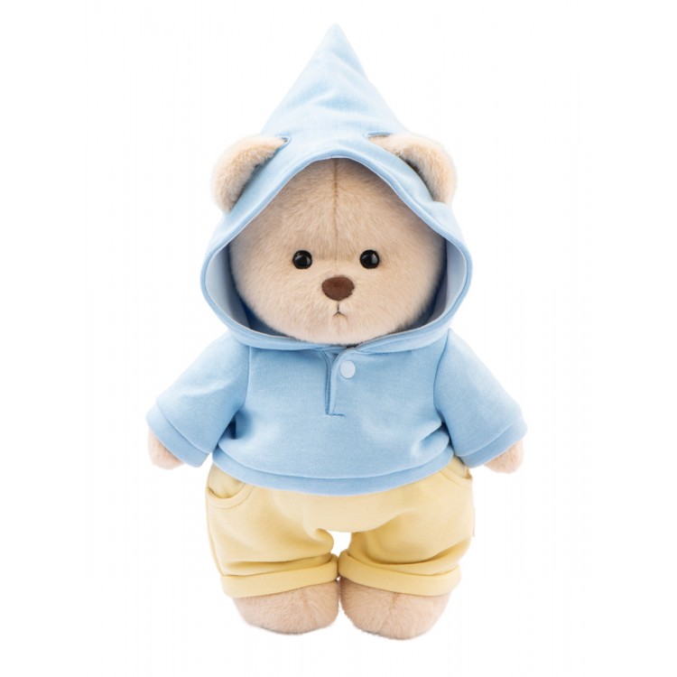 Lina Медведь Эверест молочный в голубом худи и желтых штанишках M (±30 см)