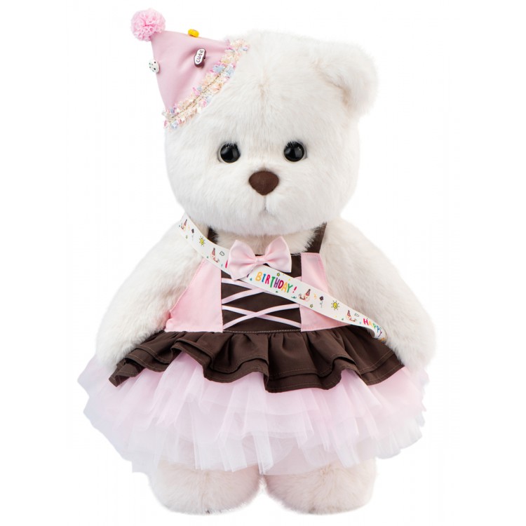 Lina Медведь девочка С днем рождения (длинная шерсть) L (±38 см) белый цвет