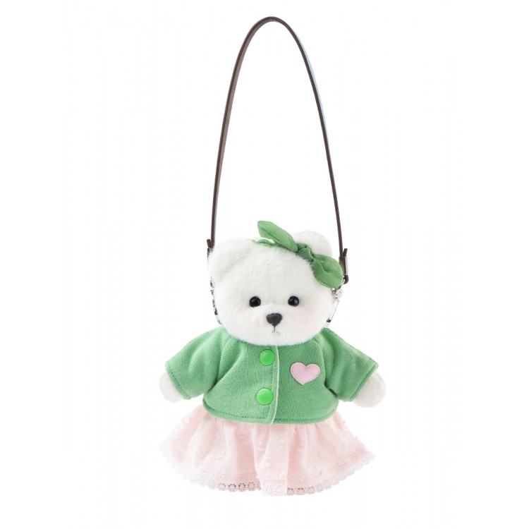 Lina Медведь Счастье белый с зеленым топиком и розовой юбочкой-брелком XS (±15 см)