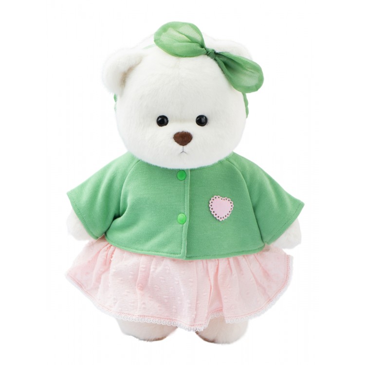 Lina Медведь Счастье белый с зеленым топиком и розовой юбочкой M (±30 см)