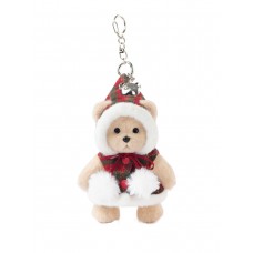 Lina Медведь молочный в Плаще с помпонами брелок  XS (±15 см)