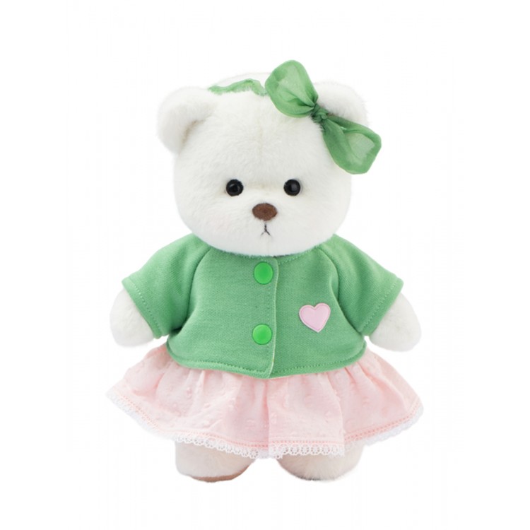 Lina Медведь Счастье белый с зеленым топиком и розовой юбочкой S (±20 см)